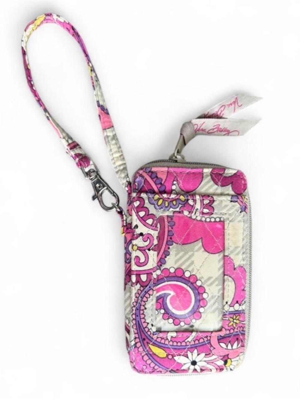 Vera Bradley Pink Paisley Wristlet Card Wallet with Strap